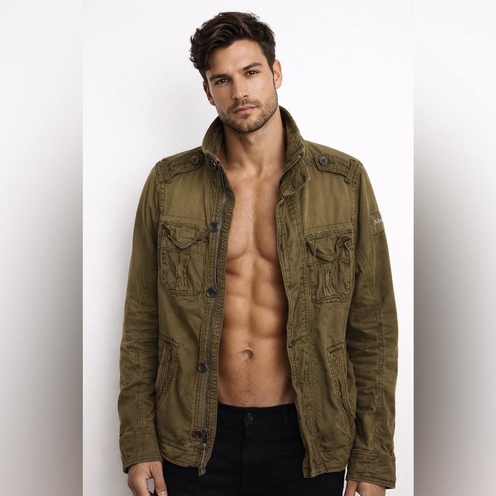 VINTAGE Abercrombie & Fitch Olive Green Military-Style Field Jacket